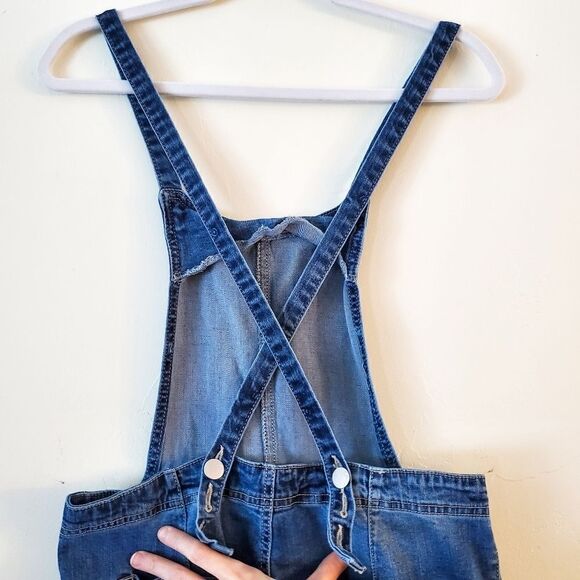 Dollhouse Faded Whiskered Denim Overalls - Picture 4 of 8